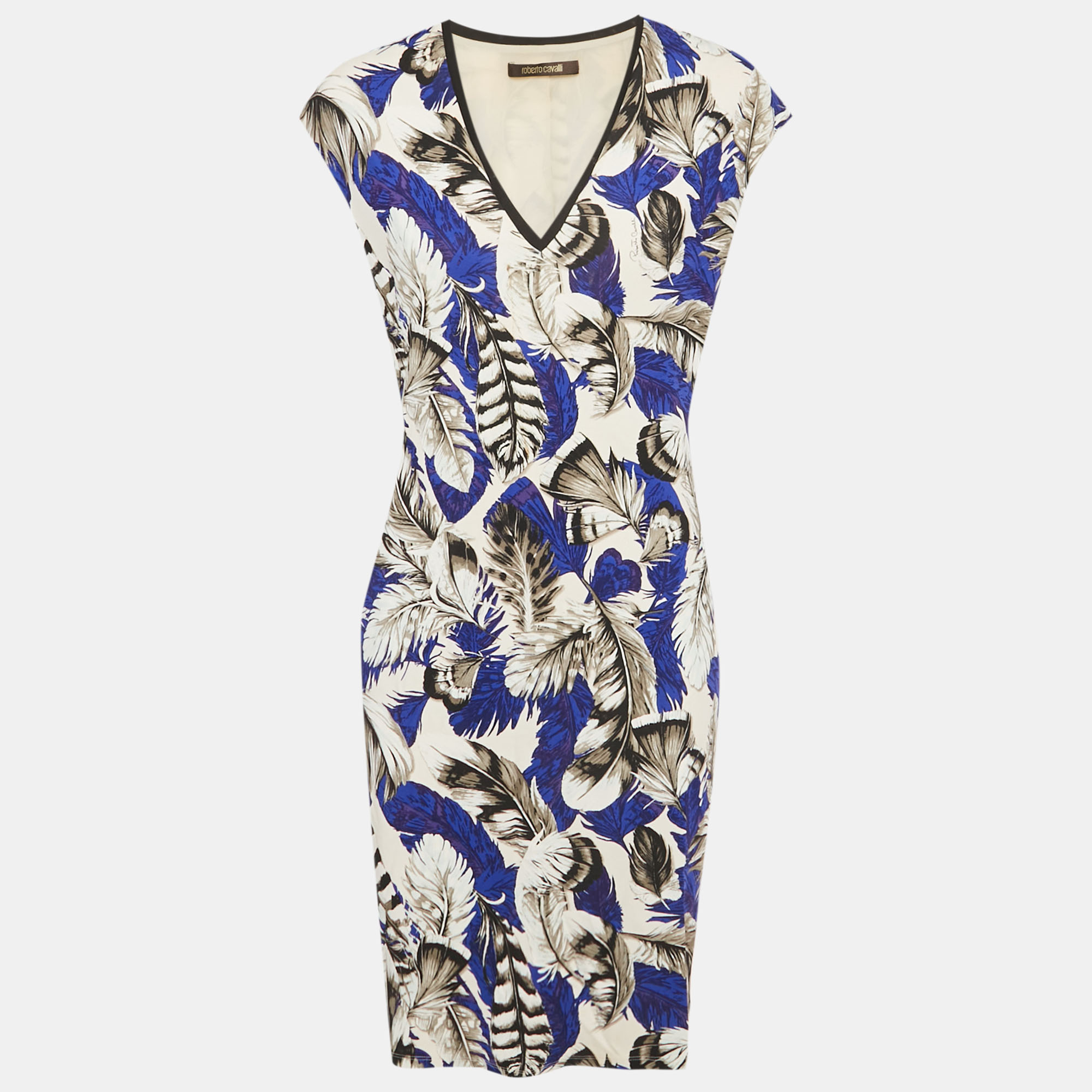 Pre-owned Roberto Cavalli Multicolor Printed Jersey Midi Dress L