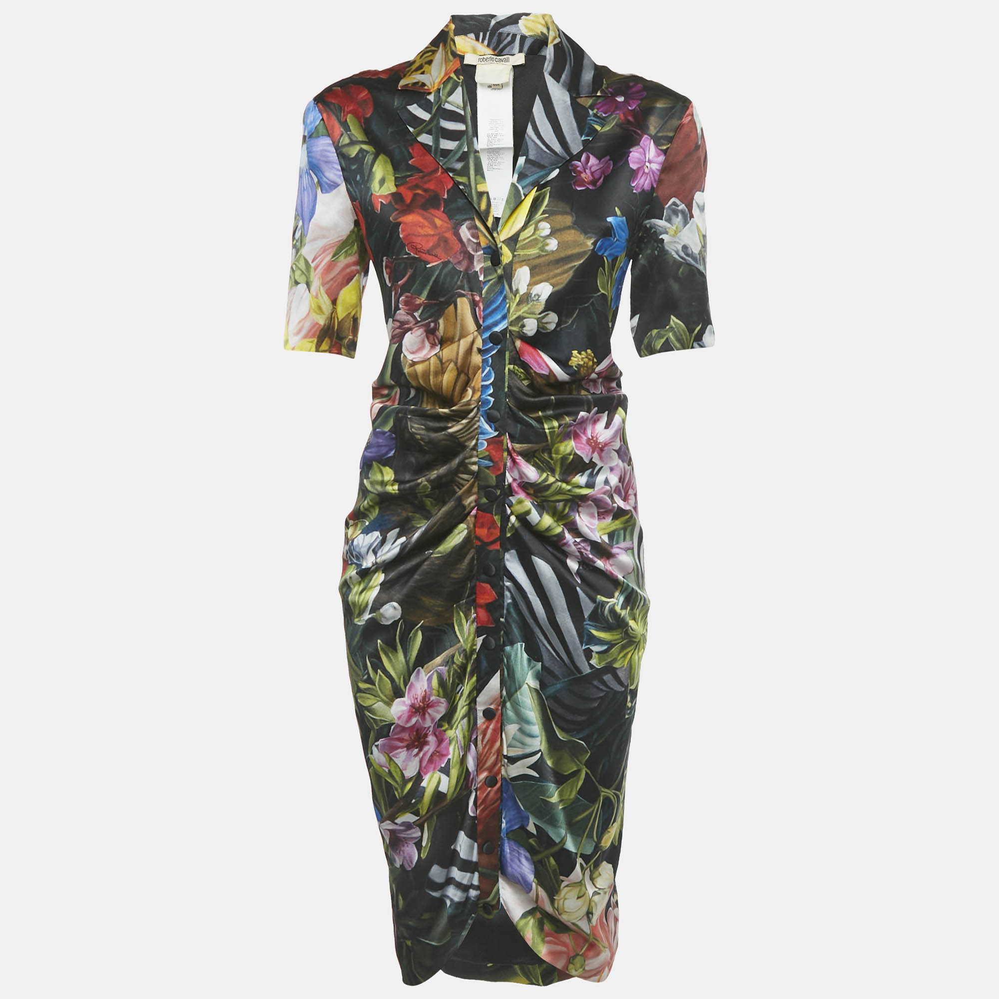 

Roberto Cavalli Multicolor Floral Print Satin Midi Dress M