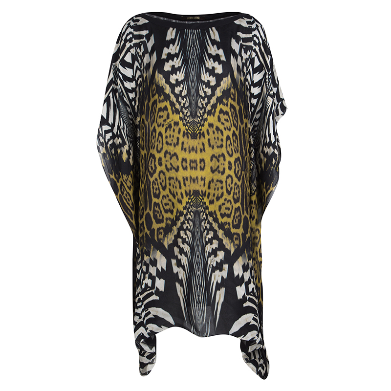 Pre Owned Roberto Cavalli Multicolor Animal Printed Silk Kaftan Tunic M