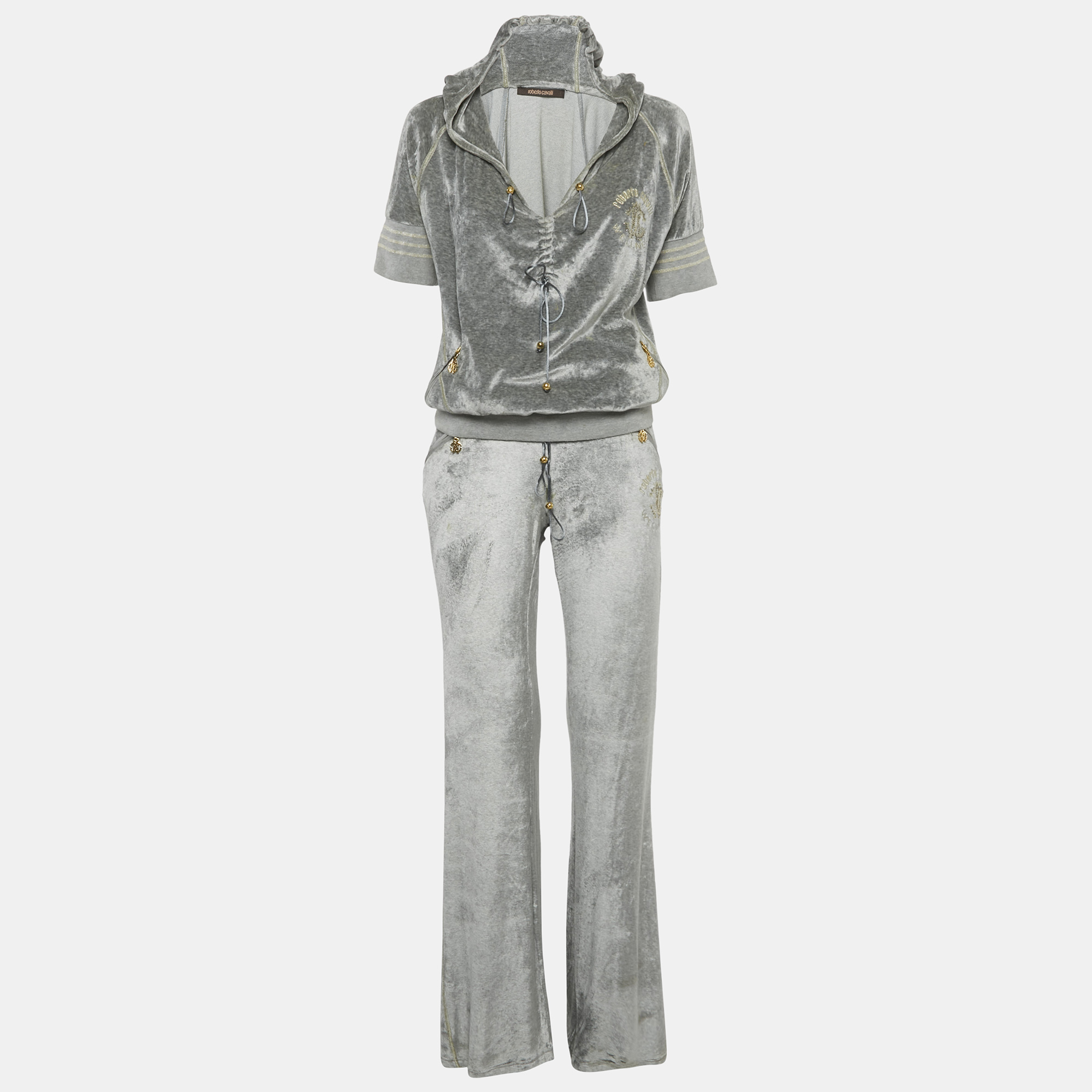 

Roberto Cavalli Grey Velvet Hooded Sweatshirt & Sweatpants L