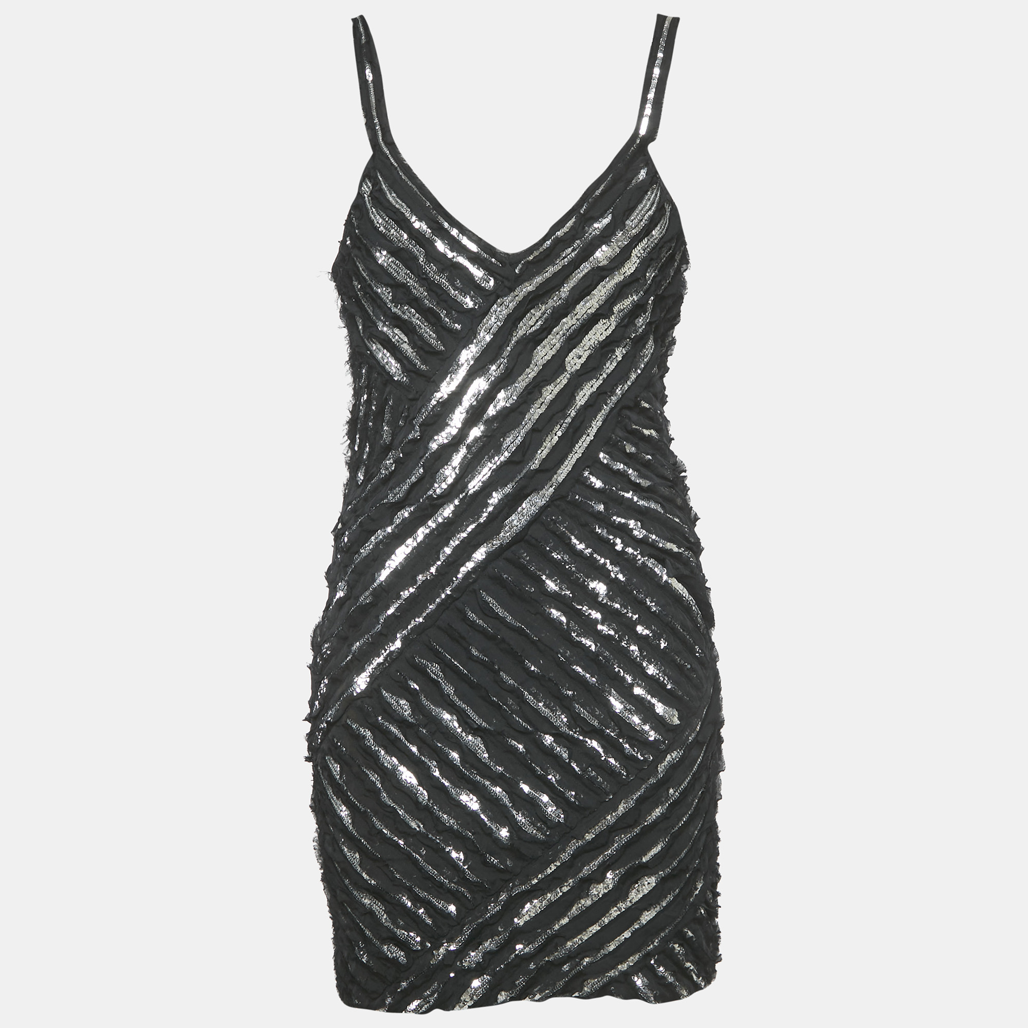 

Roberto Cavalli Black Silk Distressed Sequin Mini Dress M