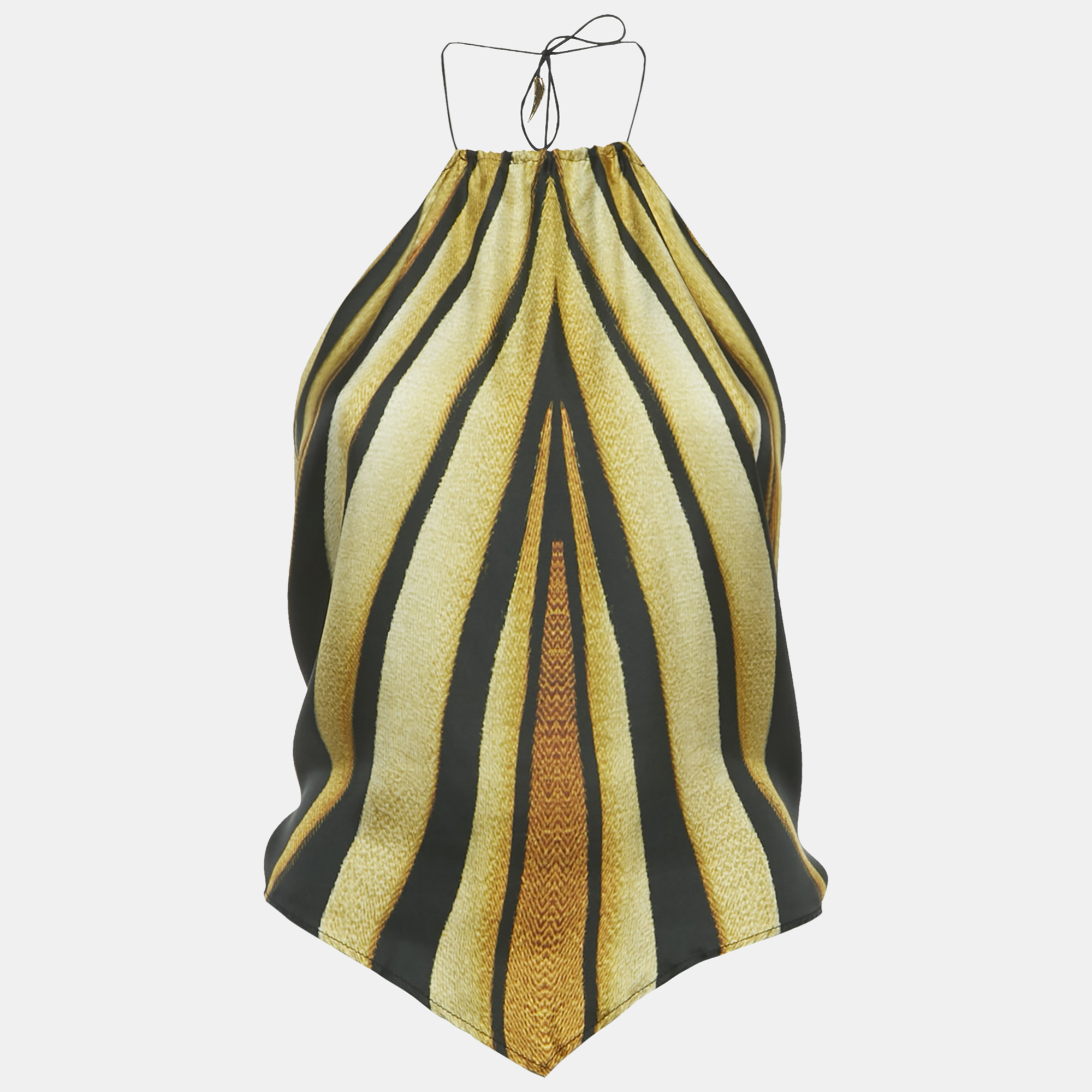 

Roberto Cavalli Brown Animal Skin Print Silk Scarf Top XS