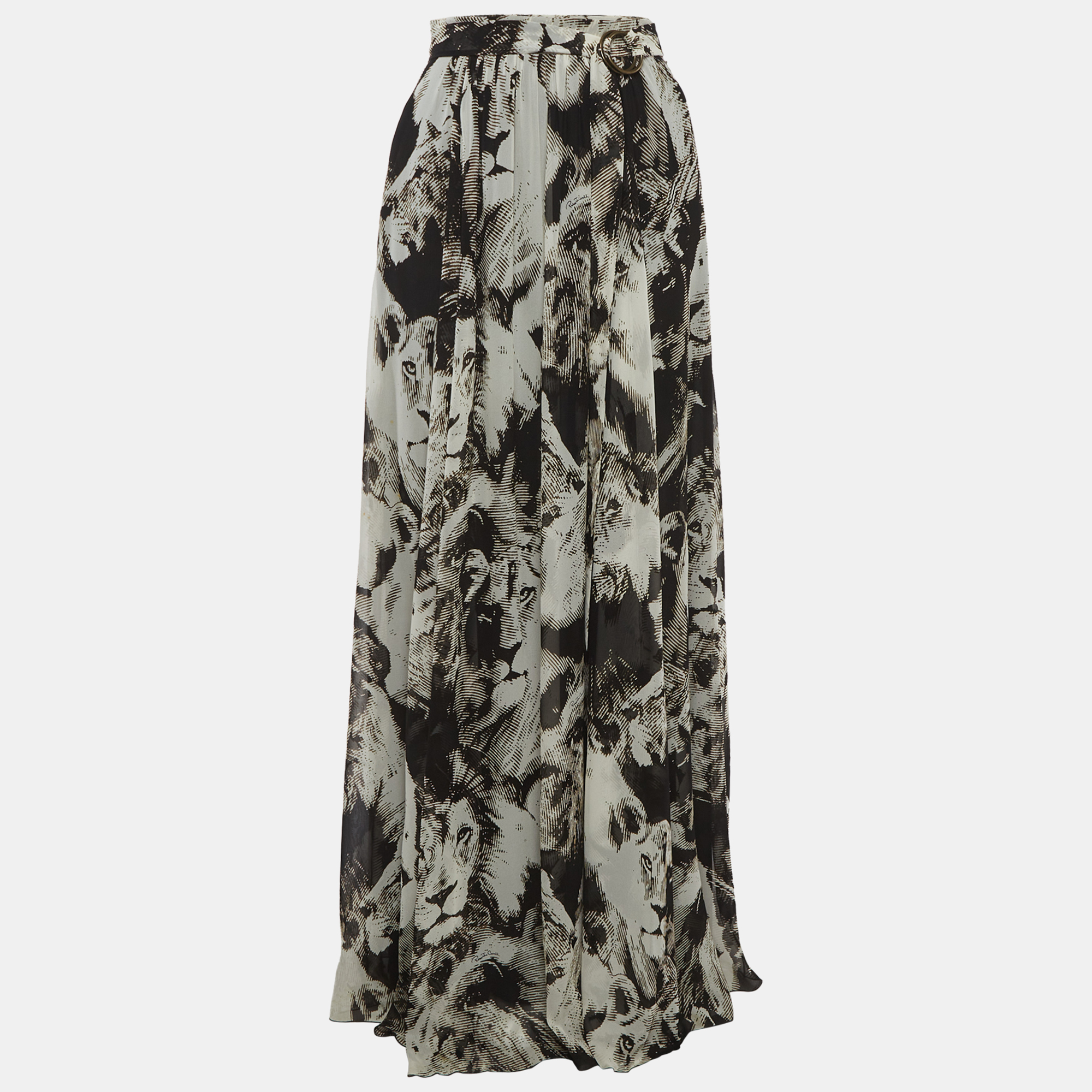 

Roberto Cavalli Black/White Print Silk Maxi Skirt S