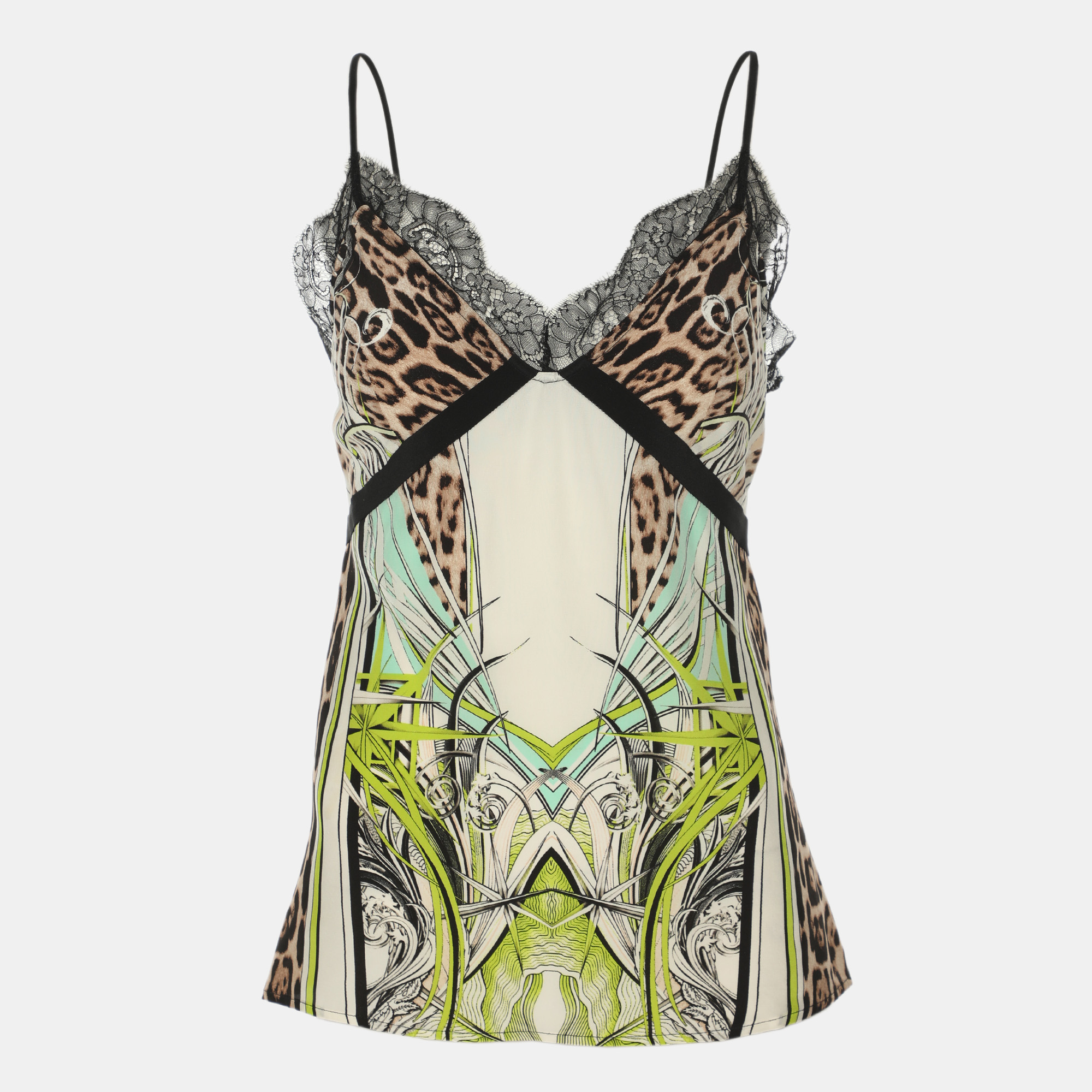 

Roberto Cavalli Multicolor Printed Silk and Lace Camisole M