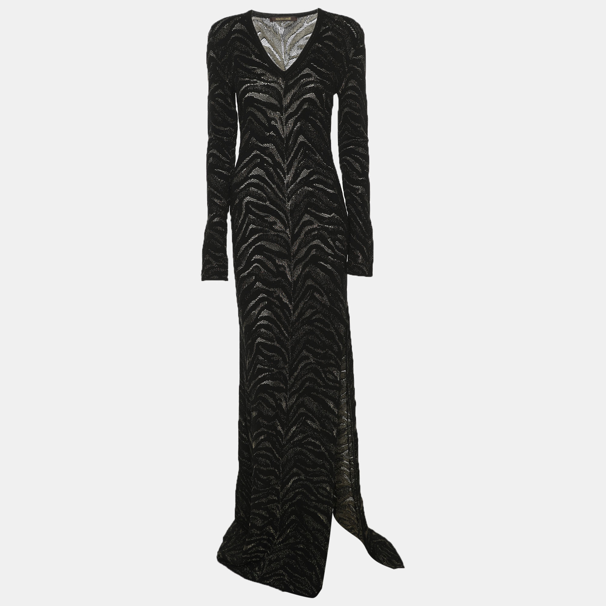 

Roberto Cavalli Black/Gold Lurex Knit Long Dress M