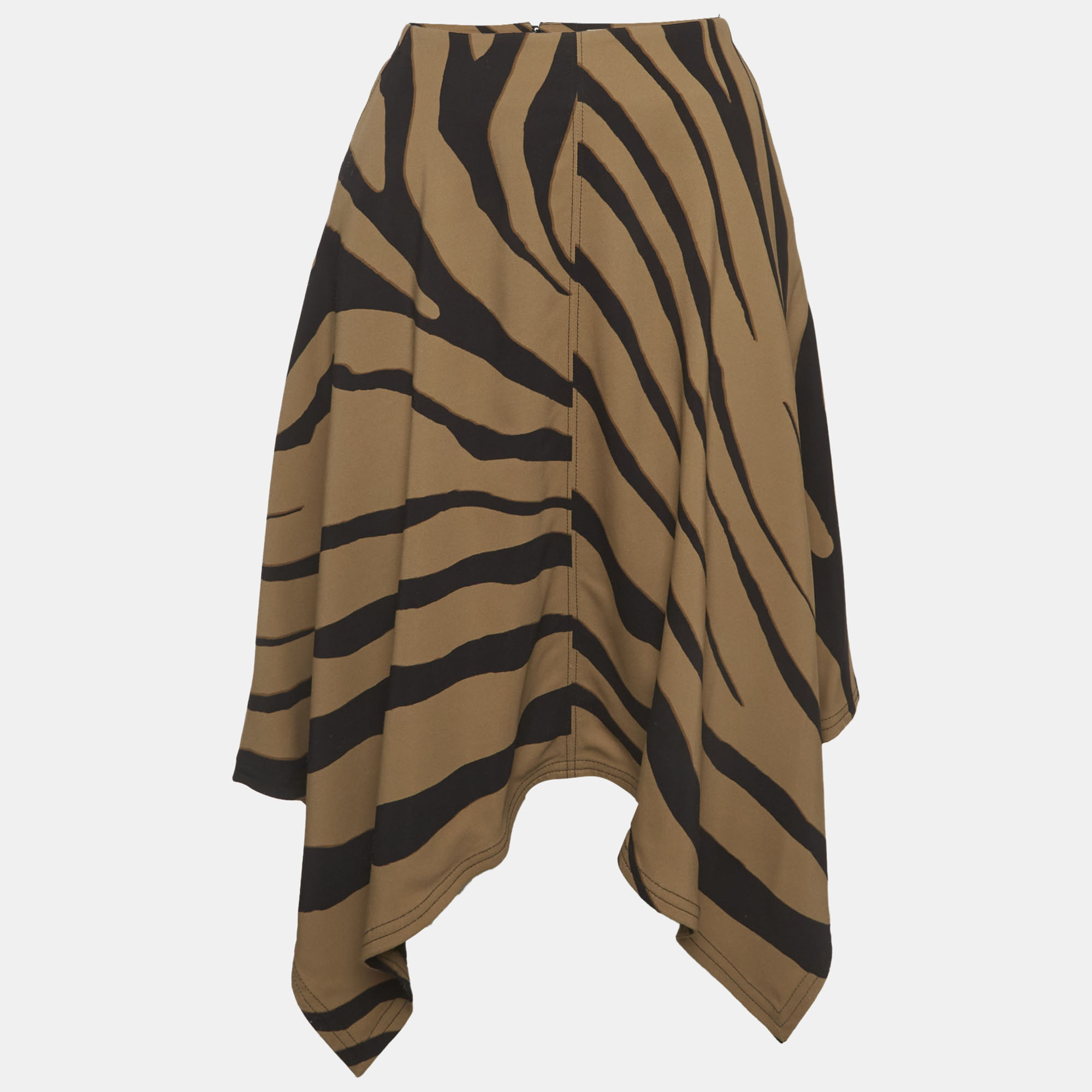 

Roberto Cavalli Brown/Black Zebra Print Crepe Asymmetric Skirt M
