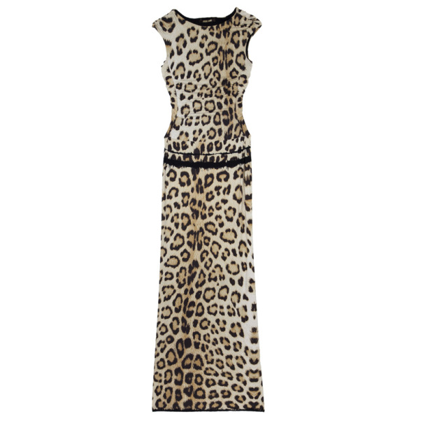 Pre Owned Roberto Cavalli Cut Out Leopard Print Stretch Maxi Dress M