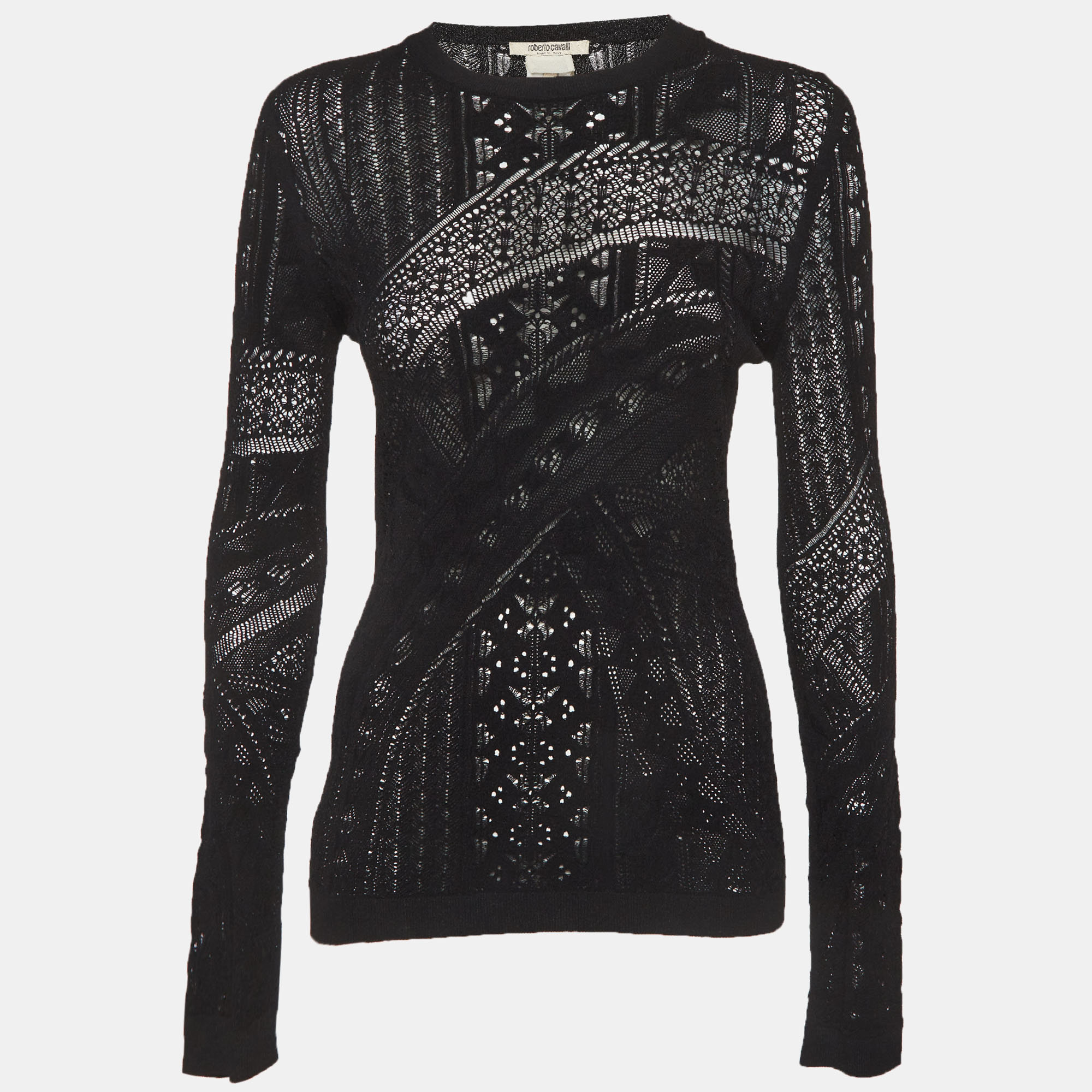 

Roberto Cavalli Black Patterned Knit Long Sleeve Top L