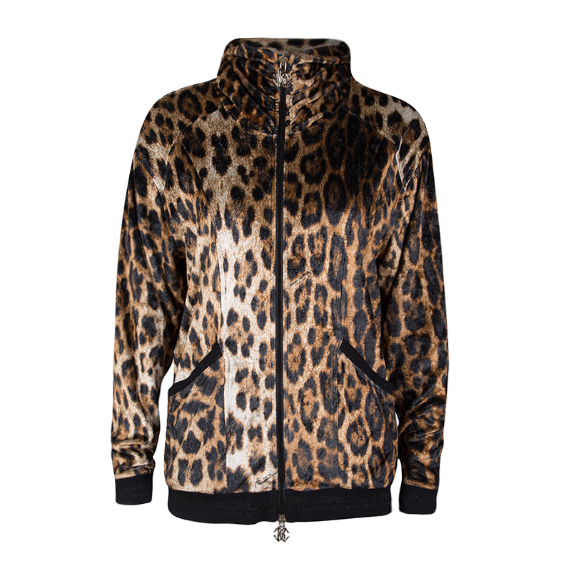 Roberto Cavalli Gym Leopard Pattern Zip Front Velvet Jacket S Roberto ...