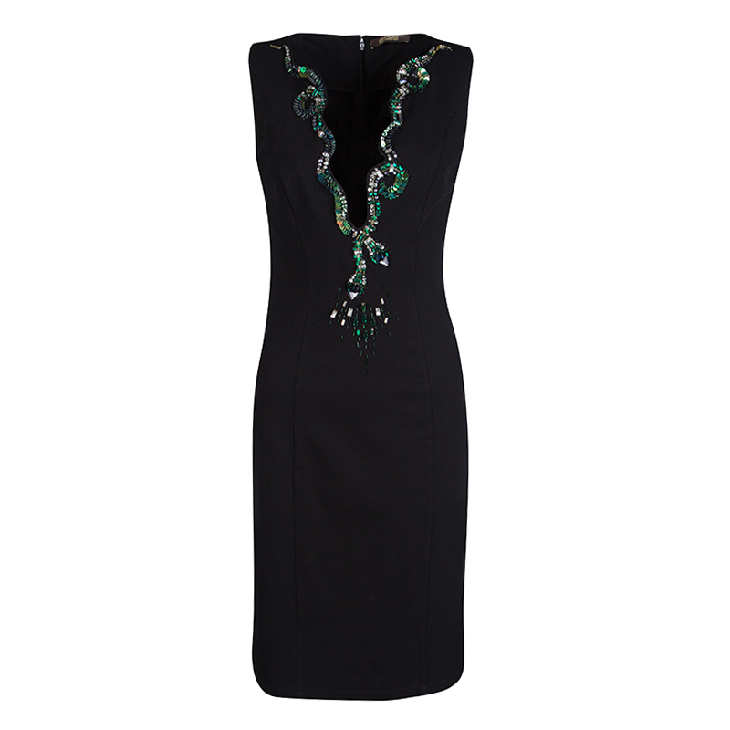 Pre Owned Roberto Cavalli Black Embellished Neck Sleeveless Dress M
