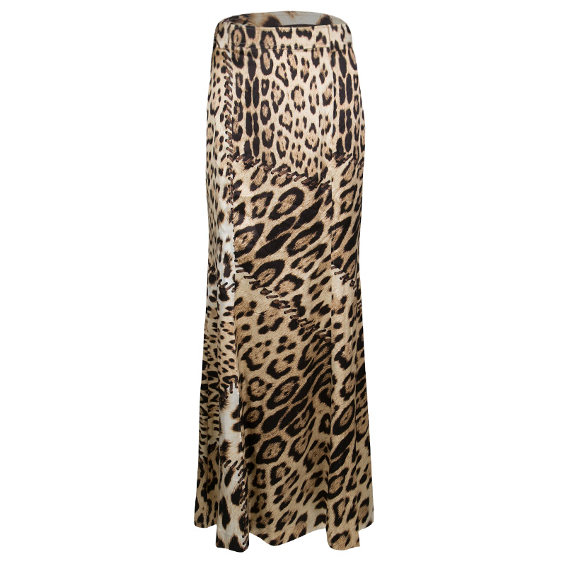 Pre Owned تنورة ماكسي روبرتو كافالي  حرير بيج نقشة الفهد واسع M