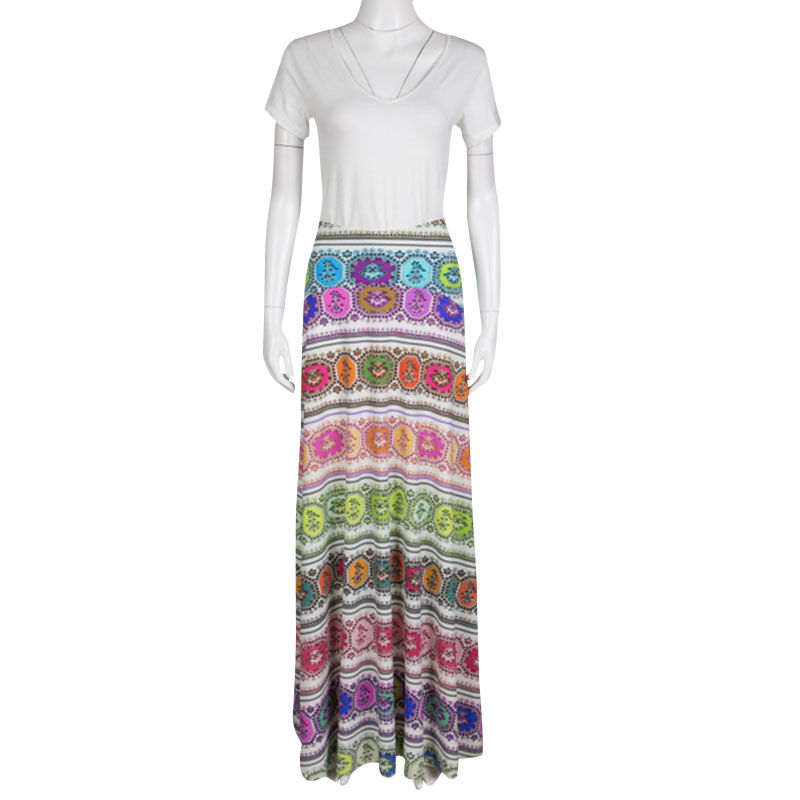 

Roberto Cavalli Multicolor Printed Nylon Jersey Maxi Skirt