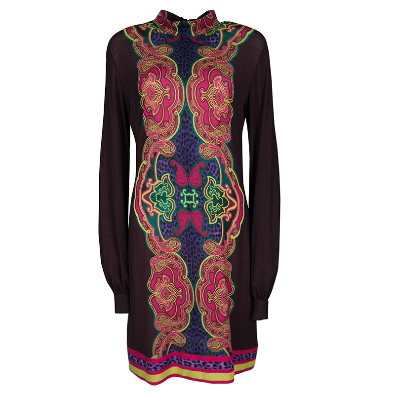 Pre Owned Just Cavalli Multicolor Printed Jersey Long Sleeve Dress M