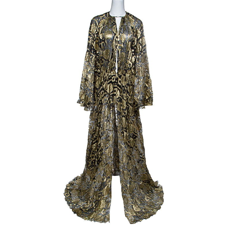 Pre Owned Roberto Cavalli Black Lurex Plunge Neck Backless Gown S