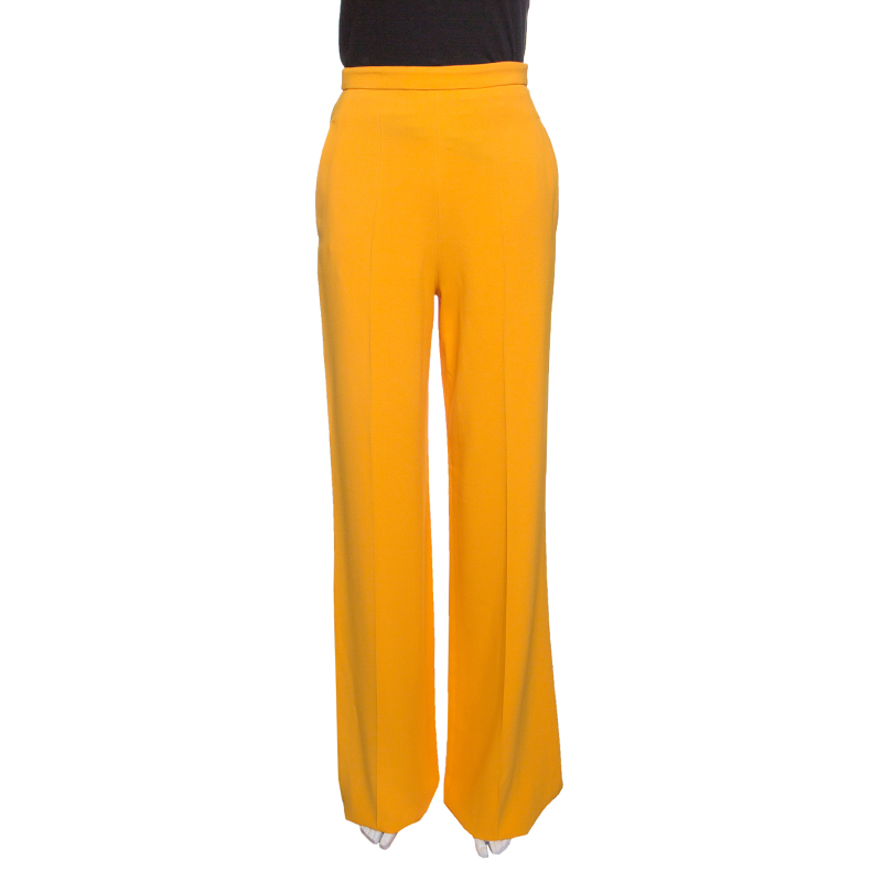 Pre Owned Roberto Cavalli Marigold Yellow High Waist Wide Leg Trousers S