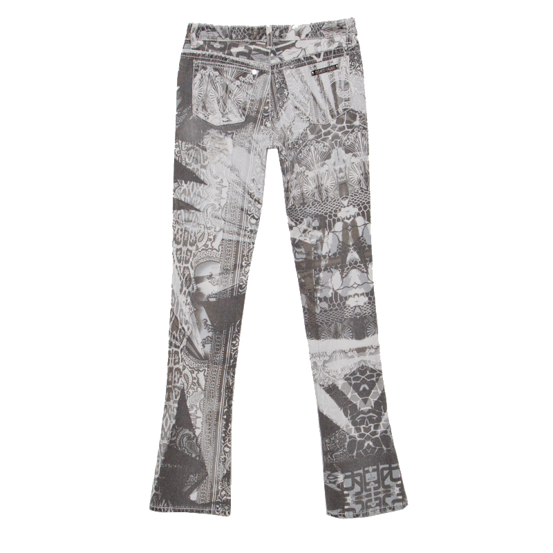 

Roberto Cavalli Multicolor Floral and Paisley Print Flared Bottom Distressed Jeans