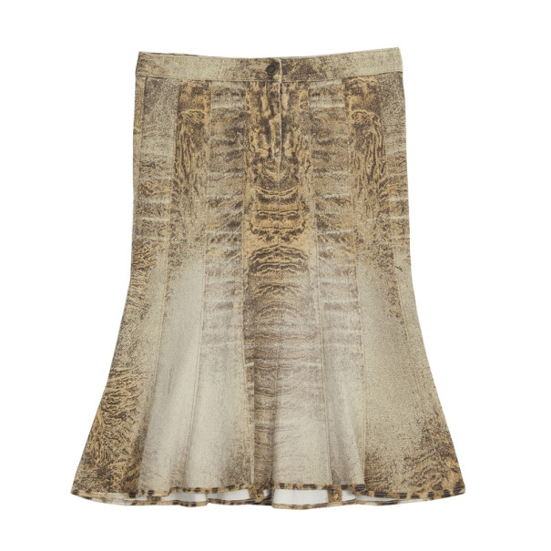 Pre Owned Roberto Cavalli Denim Printed Skirt XS