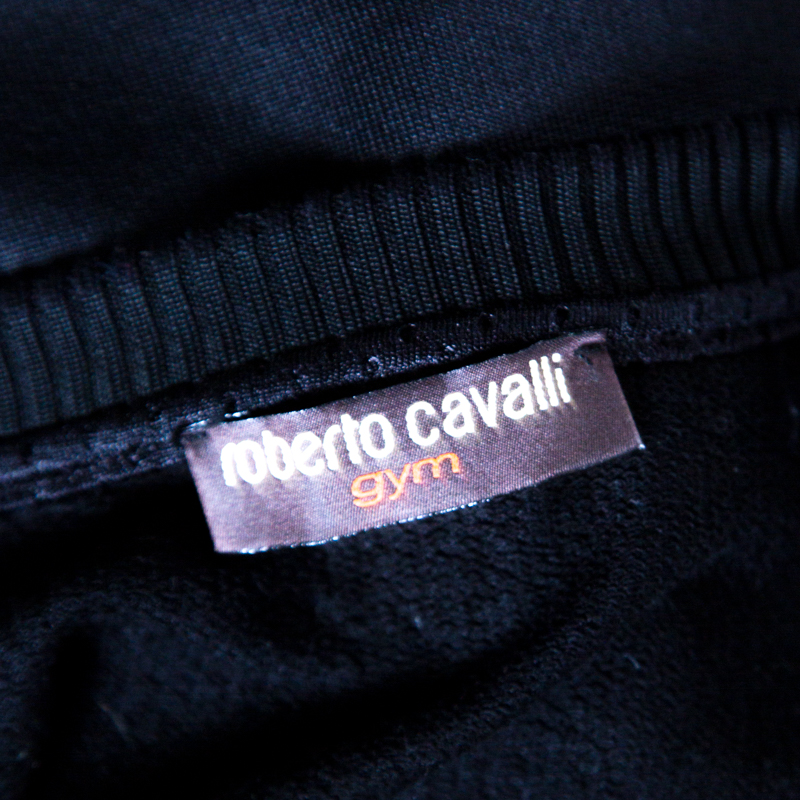 Pre-owned Roberto Cavalli Gym Faux Leather Detail Raglan Sleeve Sweatshirt S In Black
