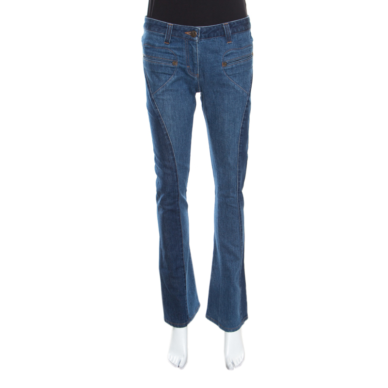 Pre Owned Roberto Cavalli Indigo Colorblock Paneled Denim Boot Cut Jeans M