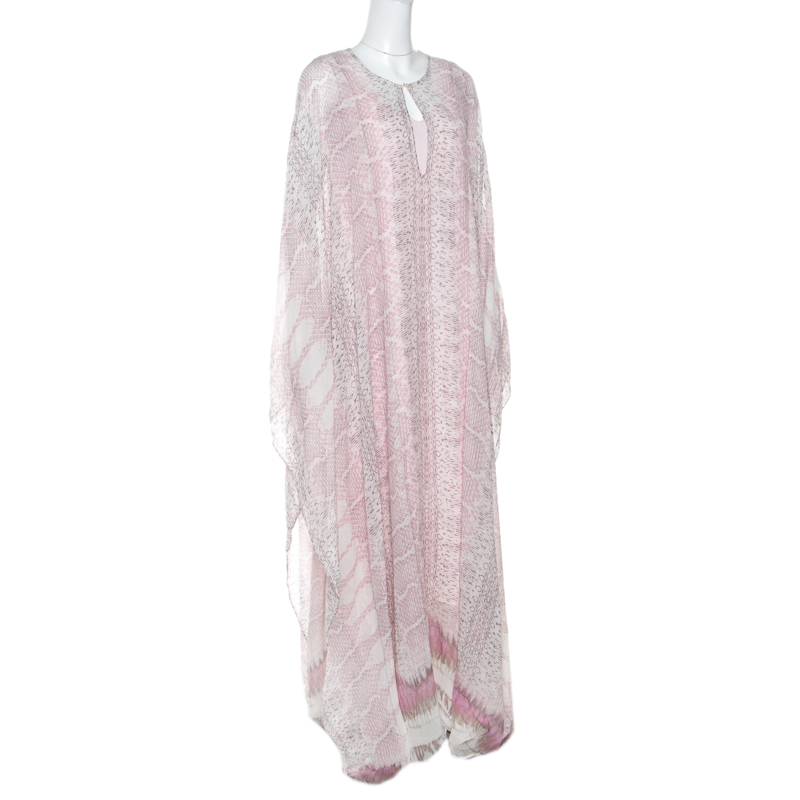 

Roberto Cavalli Pink Python Scale Printed Silk Kaftan Dress