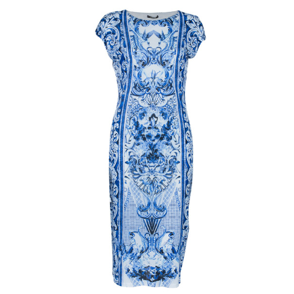 Roberto Cavalli Blue Printed Stretch Dress M