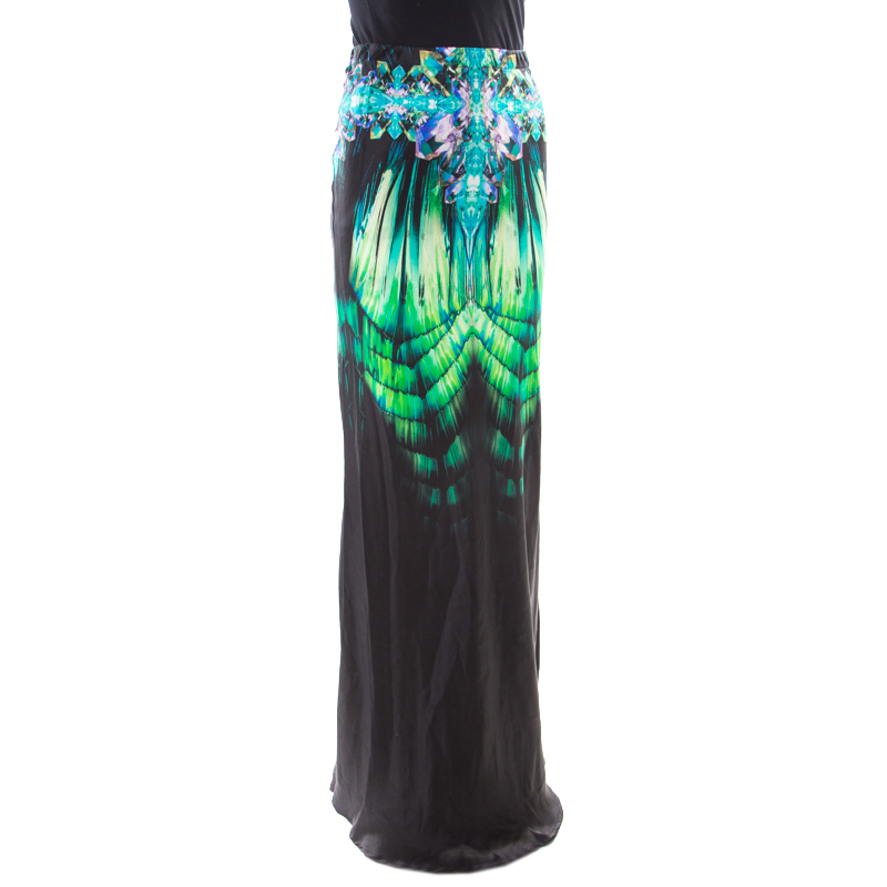 

Roberto Cavalli Black Fluorite Crystal Printed Silk Maxi Skirt, Multicolor