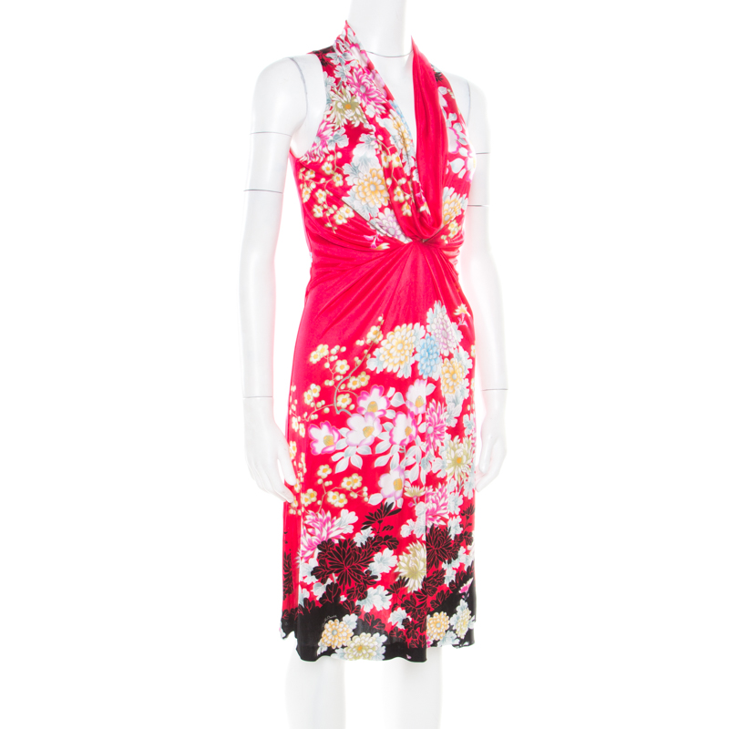 

Roberto Cavalli Raspberry Pink Flower Printed Stretch Knit Sleeveless Dress