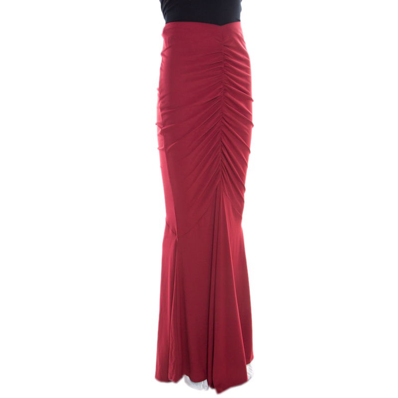 

Roberto Cavalli Red Ruched Knit Mermaid Maxi Skirt