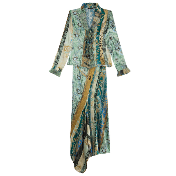 Roberto Cavalli Printed Silk Skirt Set M