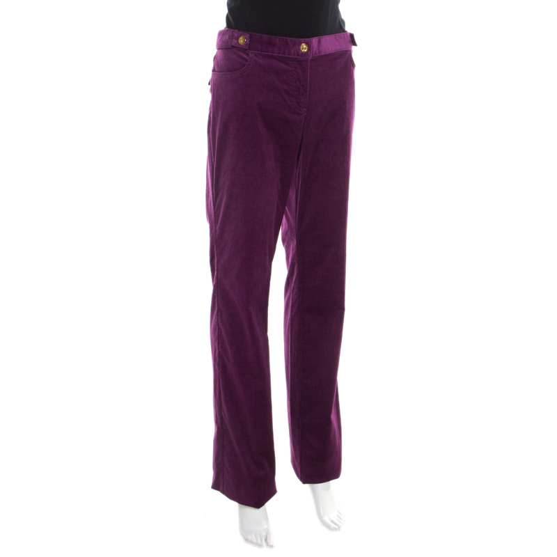 

Roberto Cavalli Purple Corduroy Buckled Back Pocket Detail Boot Cut Pants