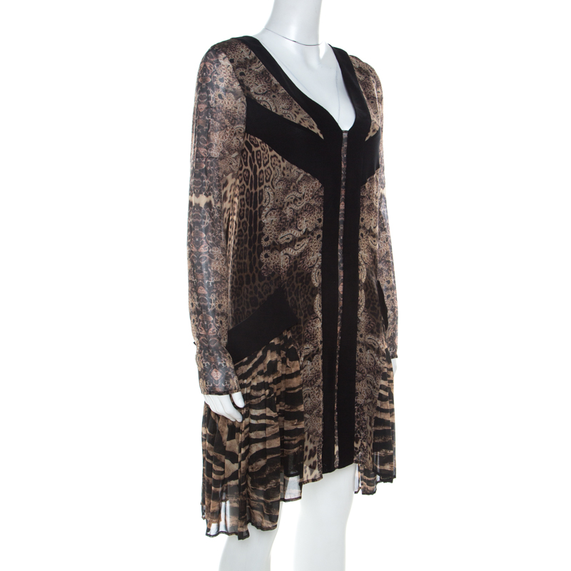 

Roberto Cavalli Brown Animal Print Silk Chiffon Pleated Dress