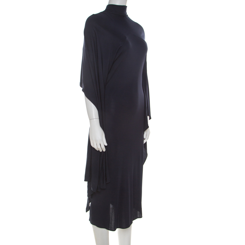 

Roberto Cavalli Navy Blue Jersey Knit Cape Sleeve Dress