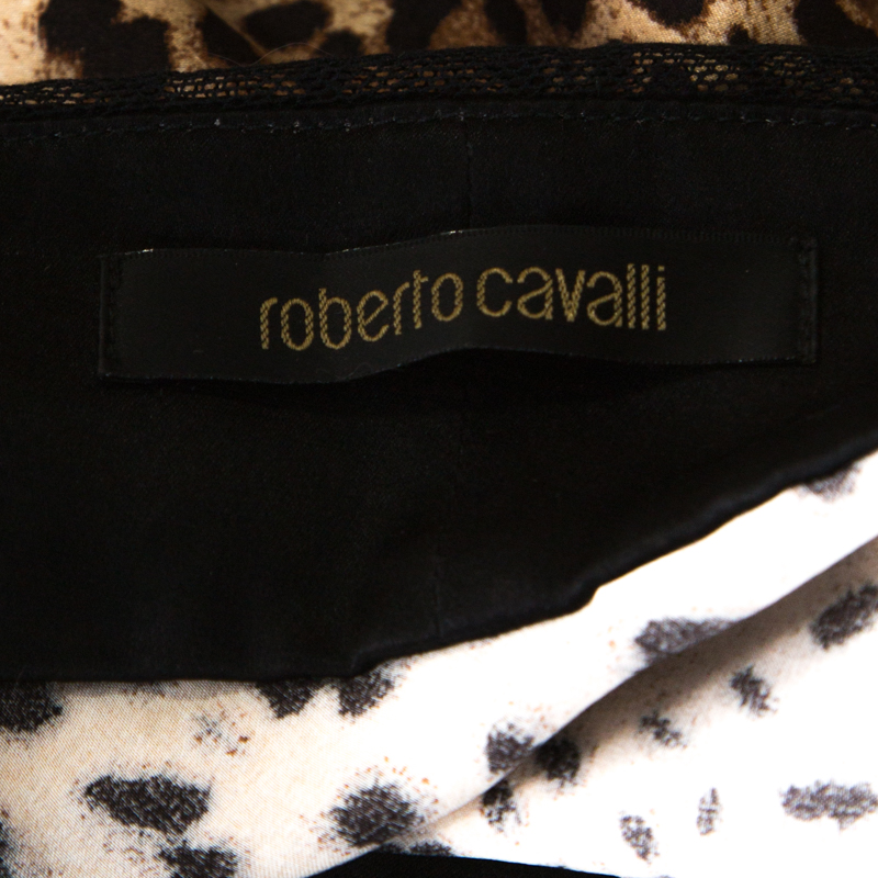 Pre-owned Roberto Cavalli Brown Cheetah Print Silk Tulle Trim Halter Top S