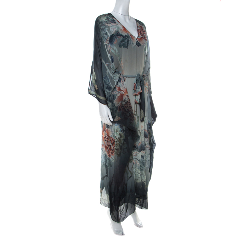 

Roberto Cavalli Multicolor Floral Print Dégradé Silk Maxi Kaftan, Grey