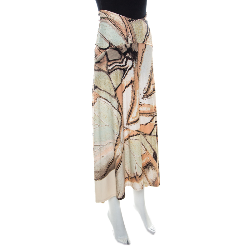 

Roberto Cavalli Multicolor Foil Print Stretch Knit Maxi Skirt