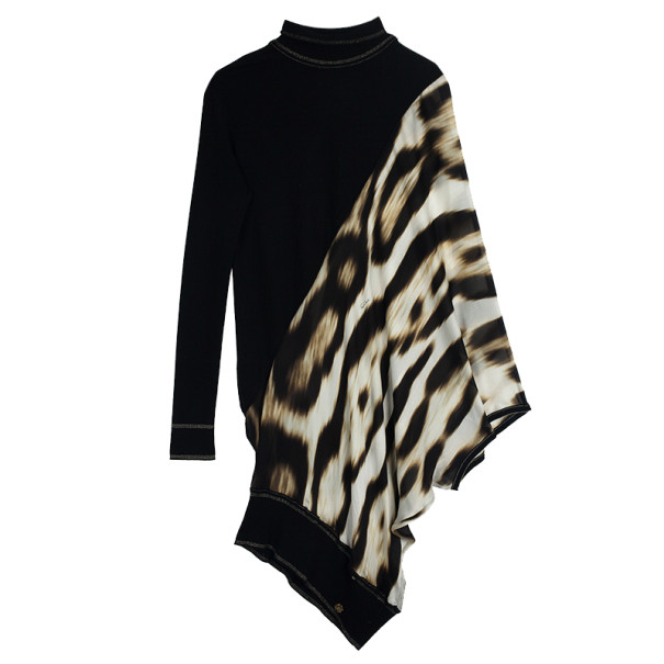 Roberto Cavalli Leopard Print Silk Chiffon &amp; Wool Knit Dress XL