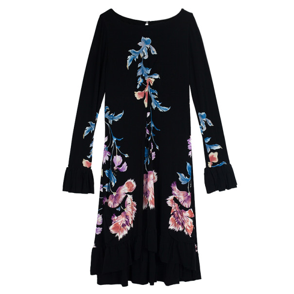 Pre Owned Roberto Cavalli Floral Print Flare Dress L