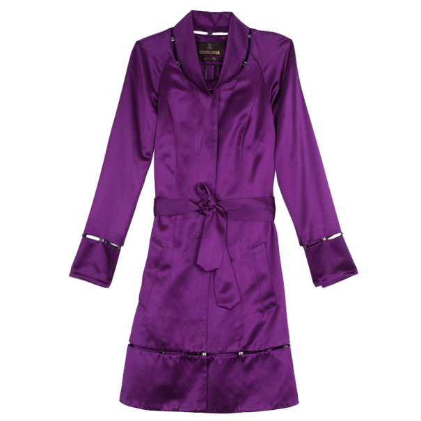 Pre Owned Roberto Cavalli Rivet Embellished Silk Satin Coat S