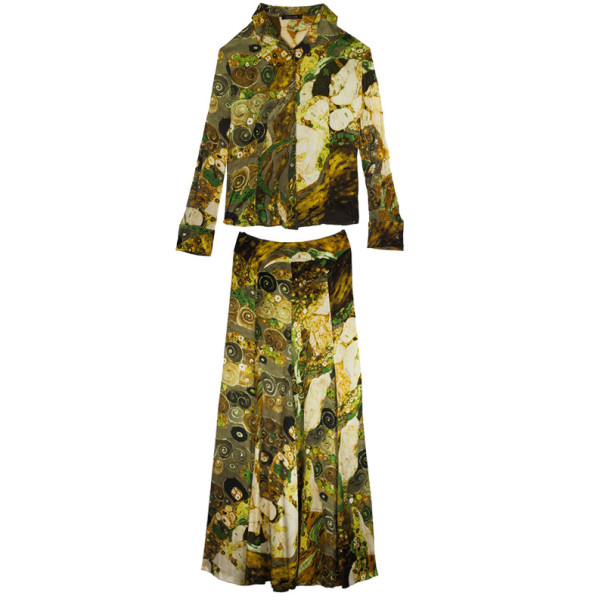 Pre Owned Roberto Cavalli Yellow Satin Skirt Set M