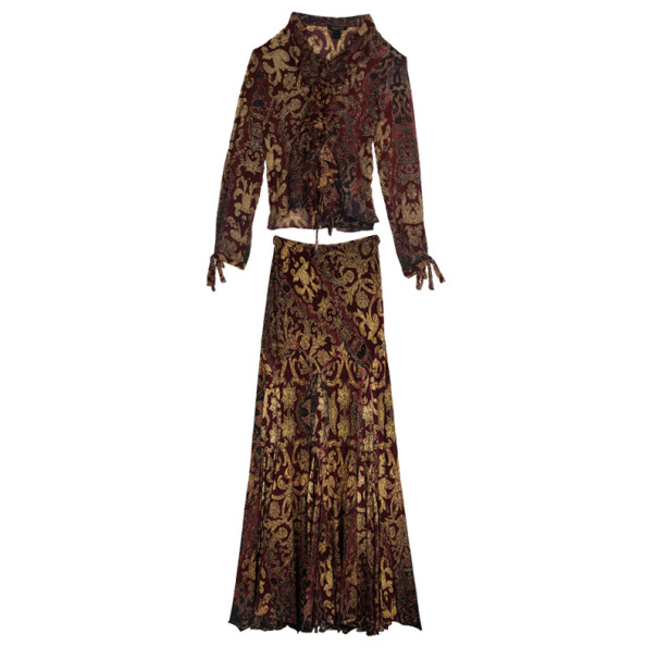 Roberto Cavalli Baroque Print Frill Skirt Set L