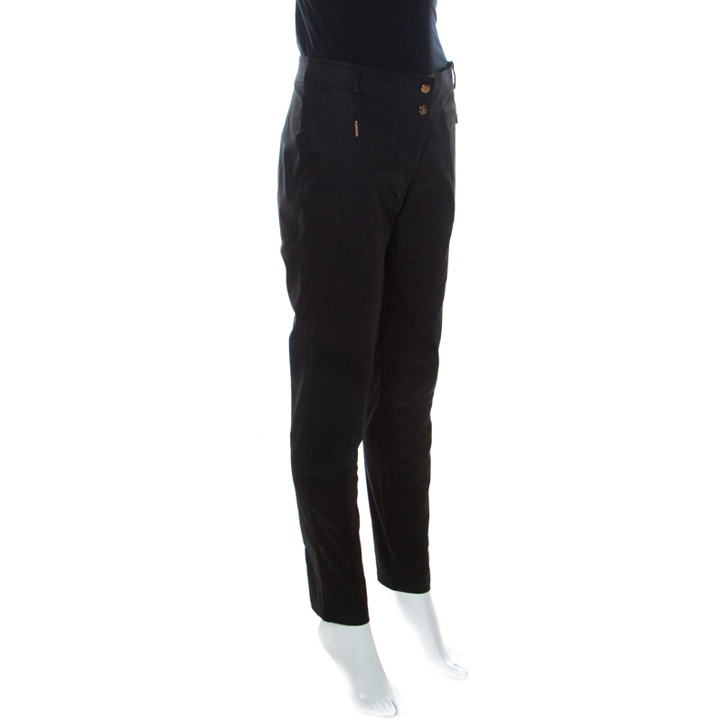 

Roberto Cavalli Black Stretch Cotton Zipper Detail Tapered Pants