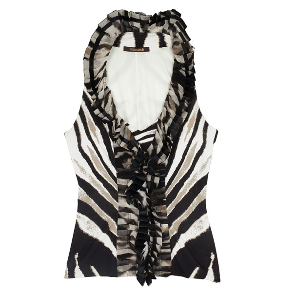Pre Owned Roberto Cavalli Front Pleated Zebra Print Top M