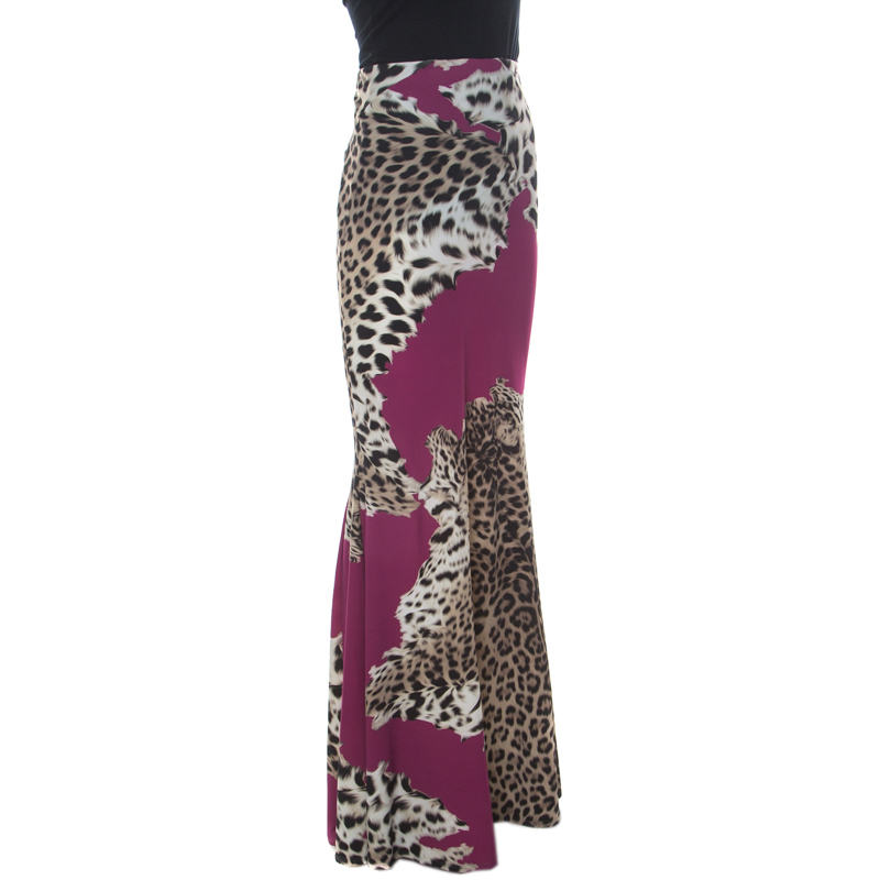 

Roberto Cavalli Brown and Fuschia Animal Printed Jersey Maxi Skirt