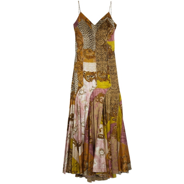مملوكة مسبقًا Roberto Cavalli Printed Silk Maxi Cocktail Dress XL
