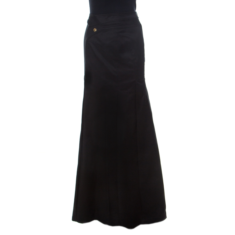 

Roberto Cavalli Black Denim Pleated Maxi Skirt