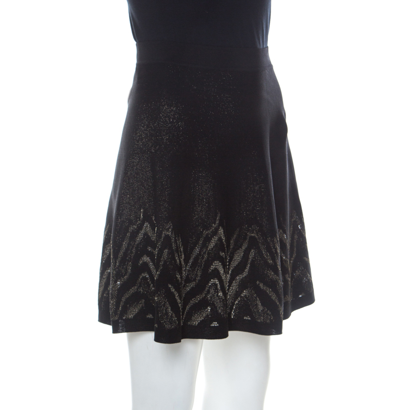 

Roberto Cavalli Black and Gold Knit Mini A-line Skirt