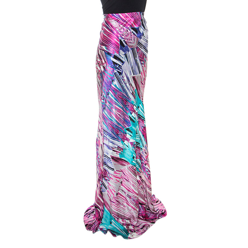 

Roberto Cavalli Multicolor Printed Silk Maxi Skirt