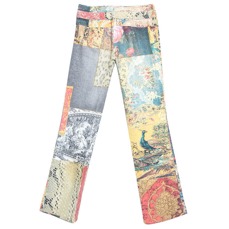 

Roberto Cavalli Multicolor Patchwork Print Belted Boot Cut Jeans