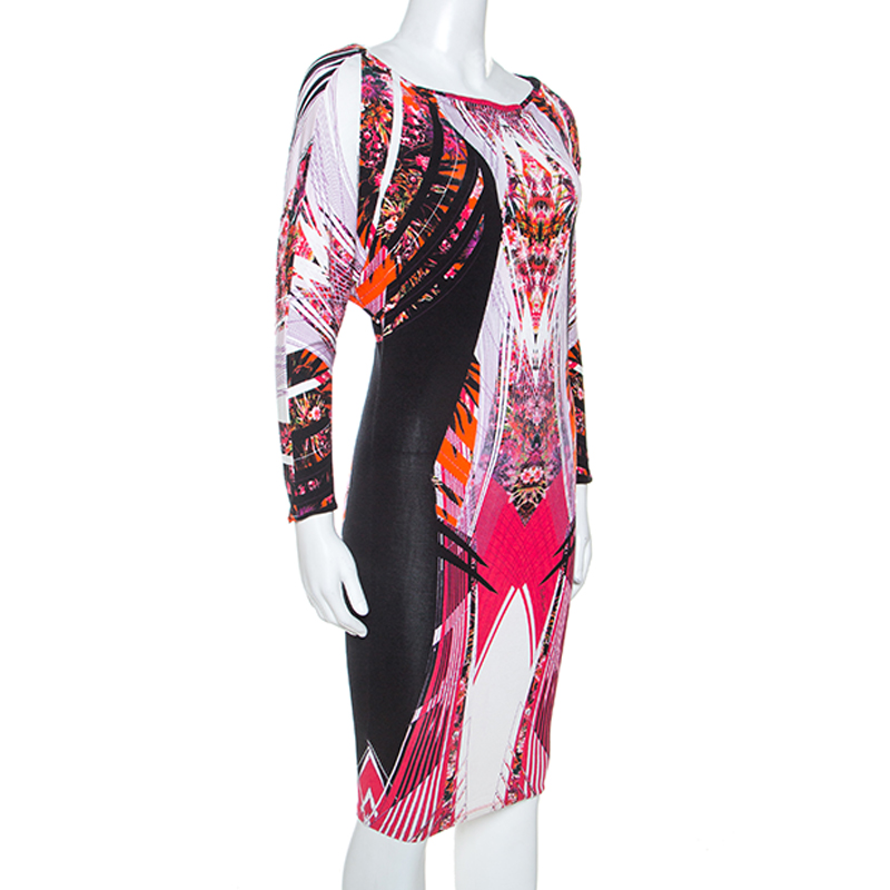 

Roberto Cavalli Multicolor Printed Stretch Knit Midi Dress