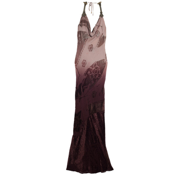 Pre Owned Roberto Cavalli Draped Neck Maxi Dress M